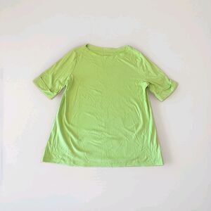Appleseed's Women's Size M Lime Green Soft Cotton Boat Neck Short Sleeve Top